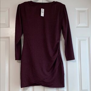 Express Red Bodycon Dress Ruched Long Sleeve